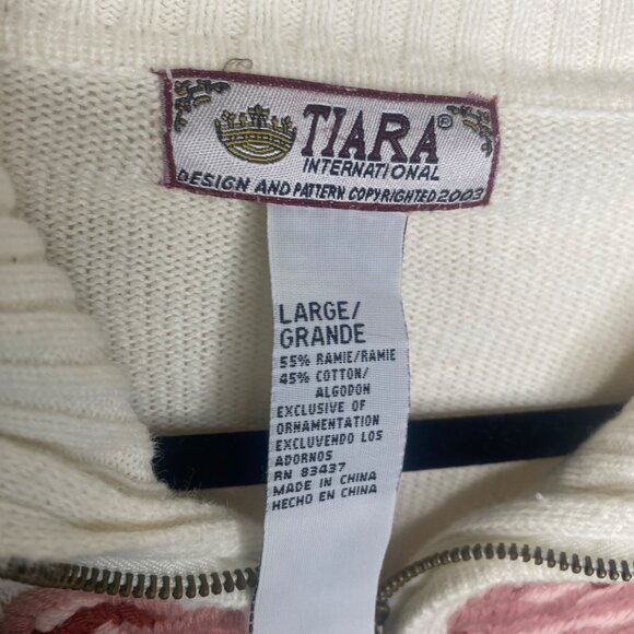 Vintage‎ Tiara International Cardigan Womens Size L White Floral Embroidered Zip - Picture 2 of 10